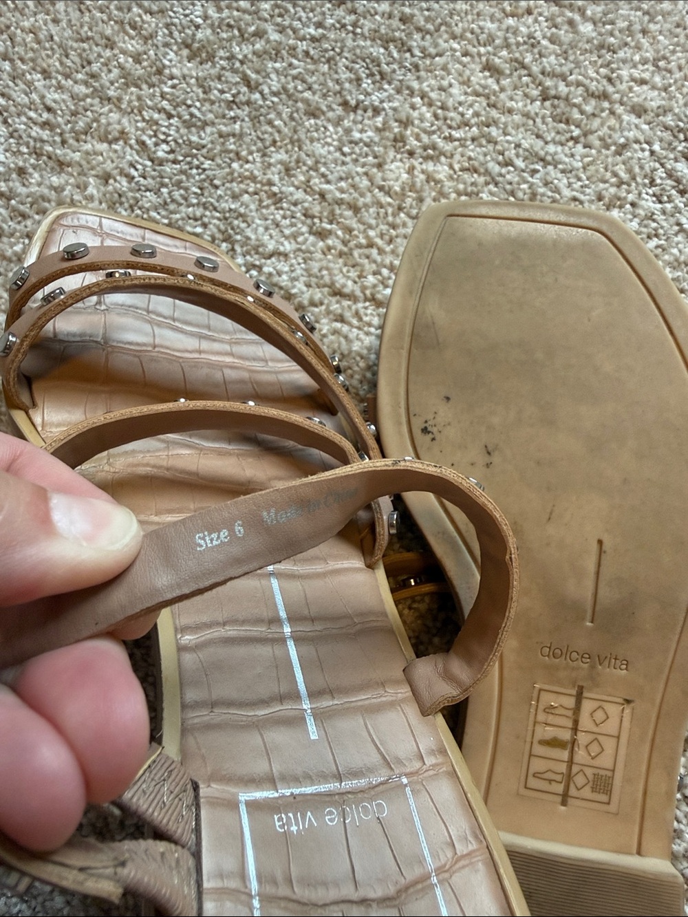 Dolce Vita Brown Studded Croc-Embossed Slide Sandals - Picture 4 of 4